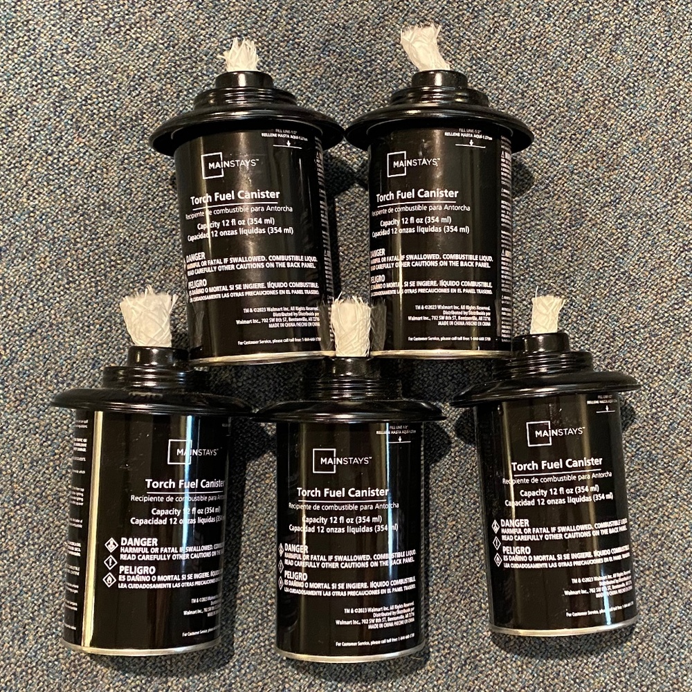 🔥5 Mainstays Tiki Torch Fuel Canister Replacement 12 fl oz, Metal Cans & wick🔥